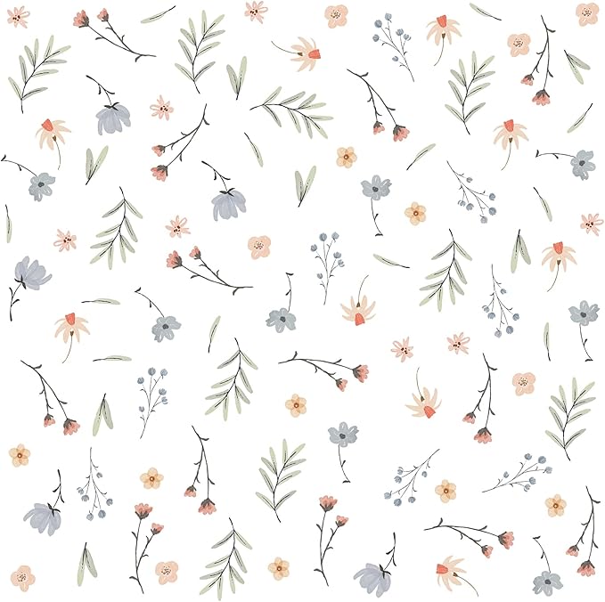 Boho Floral Wall Decals Small Flower Leaf Wall Sticker Botanical Plant Green Leaves Wall Decals Removable Tree Leaf Decal Boho Floral Stickers for Nursery Girls Room Bedroom Decor