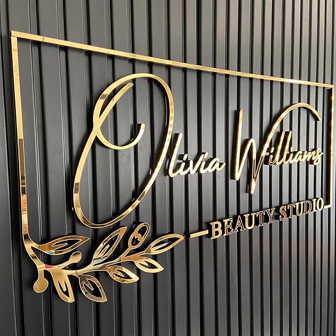 GUANKE Custom Wall Signs for Business Logo, Laser Cut 3D Acyrlic Signs, for Beauty Salon, Retail Outlets, Company, Office
