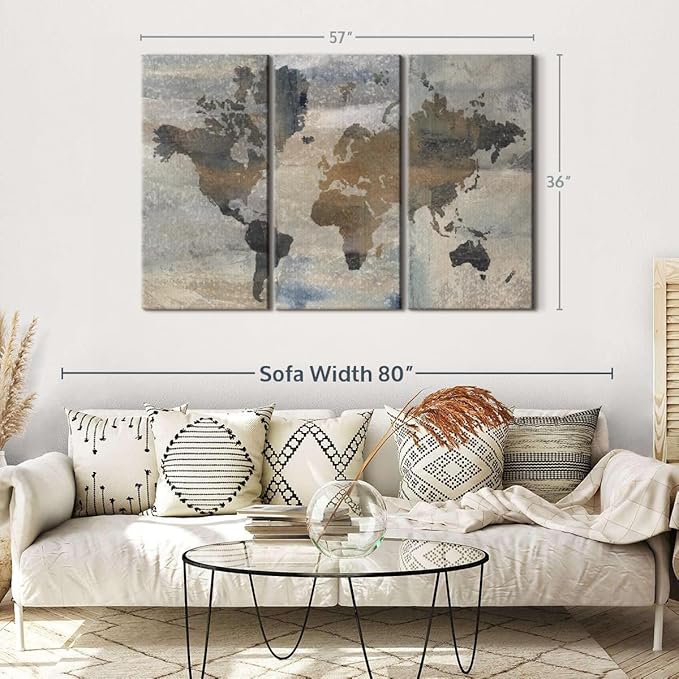 ElephantStock Stone World Wall Art - Horizontal Canvas - 3-Piece Lobby Wall Decor - Painting Map Canvas Print - Beige and Gray Decor for Wall by Avery Tillmon - 57" X 36"
