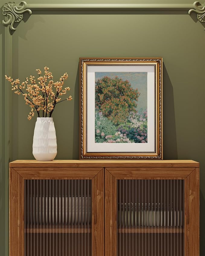 ARPEOTCY Vintage Gold Framed Wall Art, Nature Flower Garden Retro Paintings, Canvas Prints Artwork with Antique Frame, Victorian Wall Pictures Decor for Living Room Gallery Room, 13x16 inch