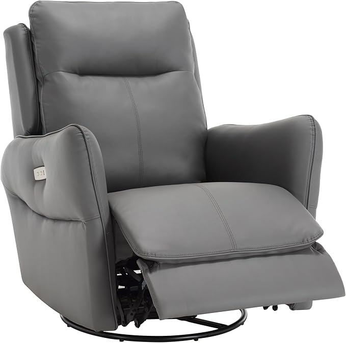 MINCETA Power Recliner Chairs,Upholstered Nursery Rocker Glider Recliner,270 Swivel Recliner Chair,PU Leather in Gray