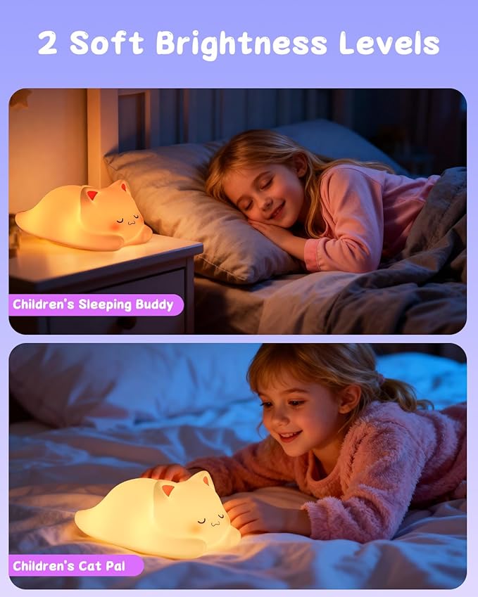 ZKLiLi Night Light for Kids Cute Cat Lamp,16 Colors+Tap+Remote+Silicone Kids Cute Cat Lamp Gifts,USB Remote Rechargeable Cat Night Lights for Room Decoration