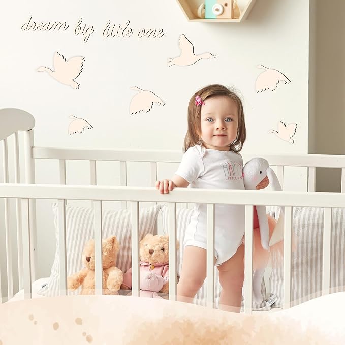 Dream Big Little One Wooden Walls Decor Baby Room Arts Decals Nursery Wall Art Sign Sticker Peel and Stick Colorable Inspirational Art Decoration for Kids Boys Girls Bedroom Playroom Decor-10pcs