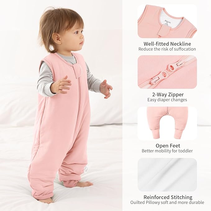 Rayon Made From Bamboo Sleep Sack 24-36 Months 0.5 Tog Ultra Soft Summer Toddler Sleep Sack 2t-3t with Feet 2-Way Zipper Lightweight Baby Sleeping Bag with Legs Thin Baby Wearable Blanket-Pink
