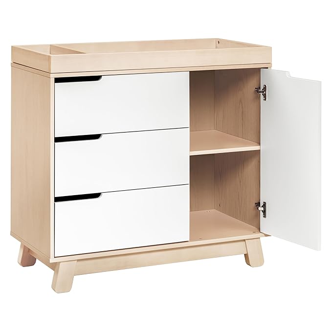 Babyletto Hudson 3-Drawer Changer Dresser with Removable Changing Tray in Washed Natural and White, Greenguard Gold Certified