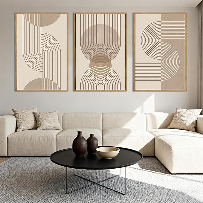 Anyzal Large Abstract Wall Art Boho Geometric Artwork Neutral Modern Wall Art 24x36 Inch for Living Room Bedroom Office Set of 3