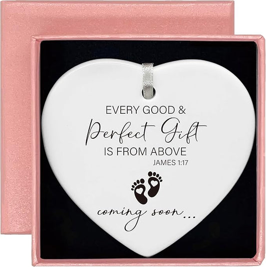 Heart Shaped Christmas Ornament-Pregnancy Announcement Gifts-Promoted to Grandparents Grandma Grandpa or Aunt and Uncle-New Baby Coming Soon-Reveal Gift for Mom Dad Sister Brother Friends Keepsake