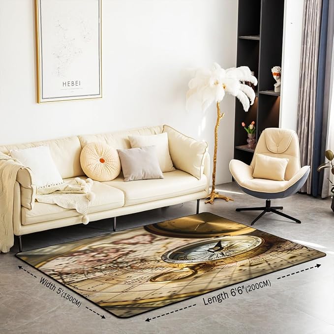 Compass Print Rugs for Living Room Bedroom Retro Nautical Decor Decorative Carpet Ocean Voyage Sea Adventure Super Cozy Rug Carpet Floor Mat Rug