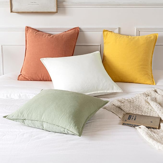 MIULEE Decorative Linen Euro Sham Pillow Covers 24x24 Light Green Boho Farmhouse Neutral Couch Throw Pillows for Bed Pack of 2 Accent Modern Pillowcase Summer Sofa Livingroom Home Decor