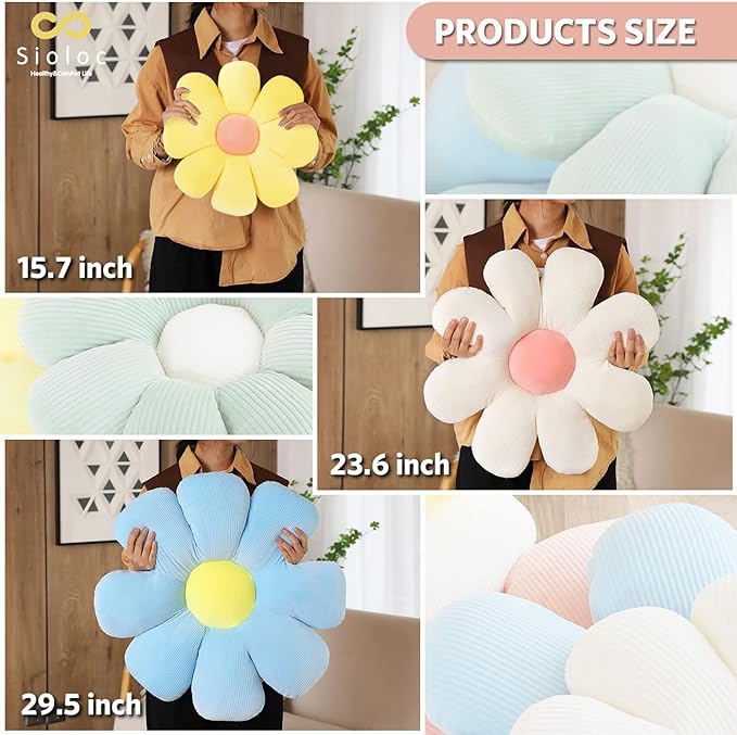 Sioloc Flower Shaped Throw Pillow - Butt Cushion & Seating Cushion, Cute Room Decor & Plush Pillow for Bedroom Sofa Chair (White, 29.5" )