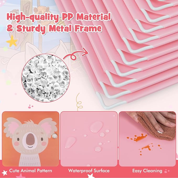 HONEY JOY Kids Wardrobe Closet, Baby Cartoon Clothes Storage Organizer, 12 Cubes & 2 Hanging Sections, Portable Children DIY Modular Bedroom Armoire Dresser Cabinet for Boys Girls (Pink)