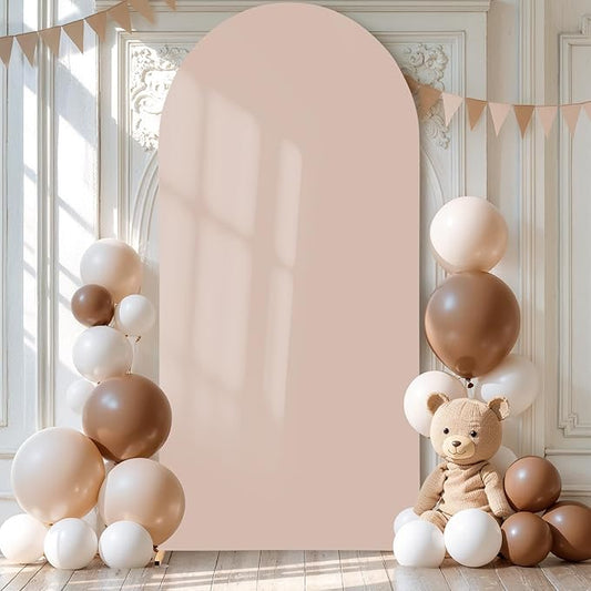 Nude Arch Cover 7.2FT Spandex Fitted Wedding Arch Stand Covers Round Top Chiara Arch Covers Stretchy Backdrop Cover for Birthday Party Ceremony Banquet Decoration