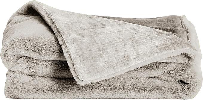 UnHide Lil’ Marsh - Faux Fur Blanket - Durable, Lightweight, Extra Soft Blanket - Machine Washable - Add a Layer of Softness to Any Bed, Couch, or Reading Chair - Greige, X-Small (34” x 44”)
