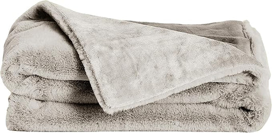 UnHide Lil’ Marsh - Faux Fur Blanket - Durable, Lightweight, Extra Soft Blanket - Machine Washable - Add a Layer of Softness to Any Bed, Couch, or Reading Chair - Greige, X-Small (34” x 44”)