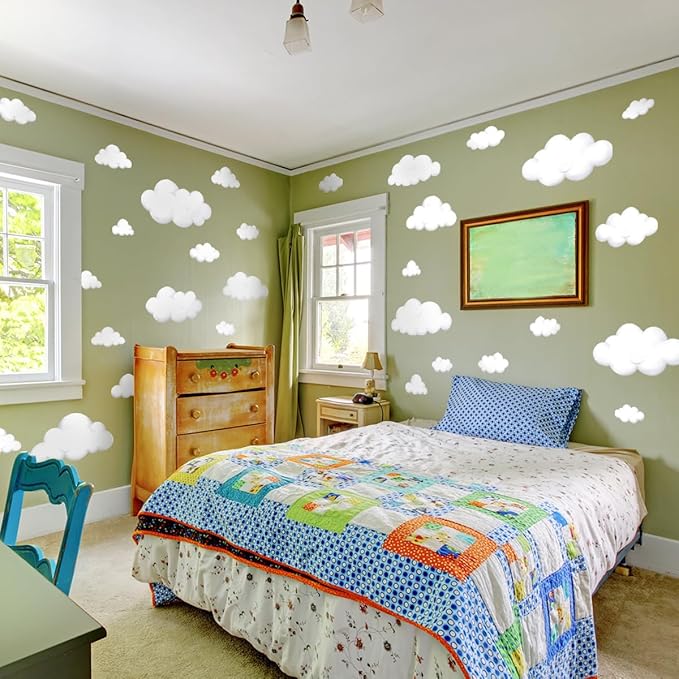 Watercolor Cloud Wall Decals - Boho Cloud Wall Stickers for Baby Boys or Girls Room Decor, Removable Wall Nursery Playroom Decor