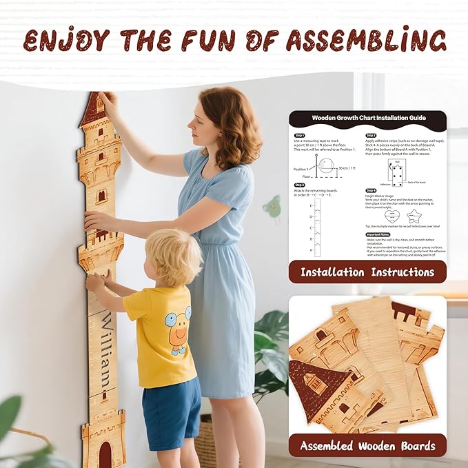 Personalized Name Growth Chart, Castle Height Chart, Customized Name Measuring Board for Kids Height 61.8" x 9.7"