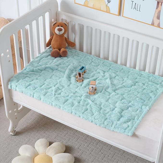 4 Pcs Baby Blankets for Boys Soft Toddler Small Blanket for Daycare, Fleece Kid Mini Blanket for Crib Baby Shower, 30 X 40, Blue Green White Grey