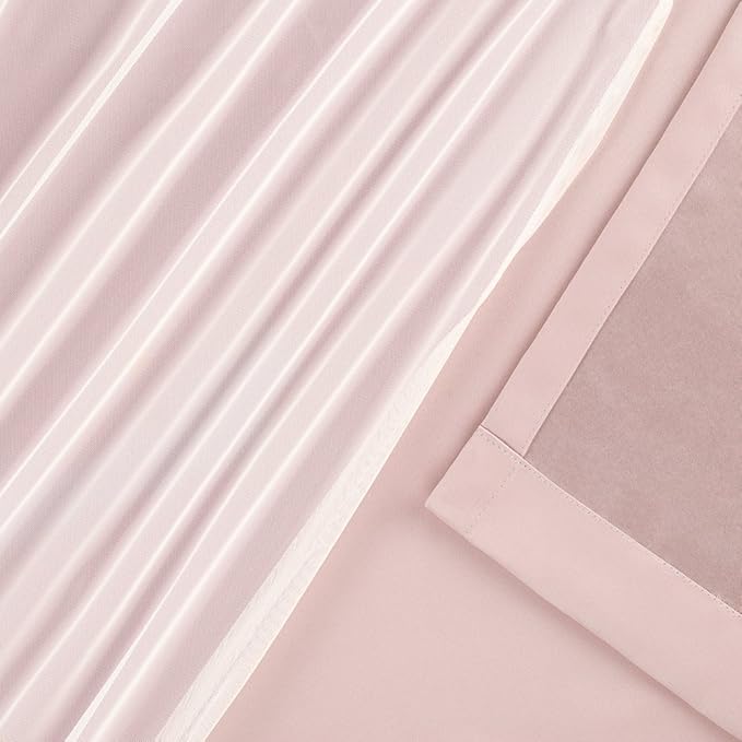 TOWN & COUNTRY LUXE Talia Double Layer Indoor Curtains, Sheer and Room Darkening Blackout, Grommet Top, Energy Efficient, 2-Pack Set, 52"x63", Rose Blush