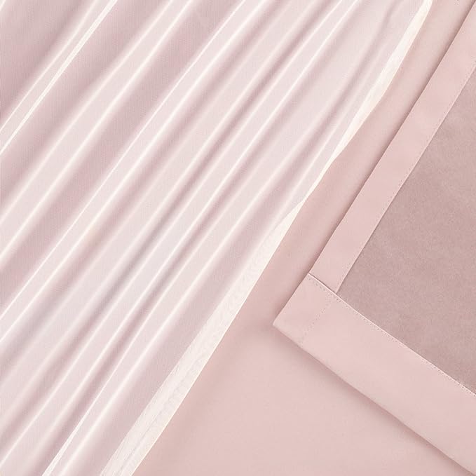 TOWN & COUNTRY LUXE Talia Double Layer Indoor Curtains, Sheer and Room Darkening Blackout, Grommet Top, Energy Efficient, 2-Pack Set, 52"x108", Rose Blush