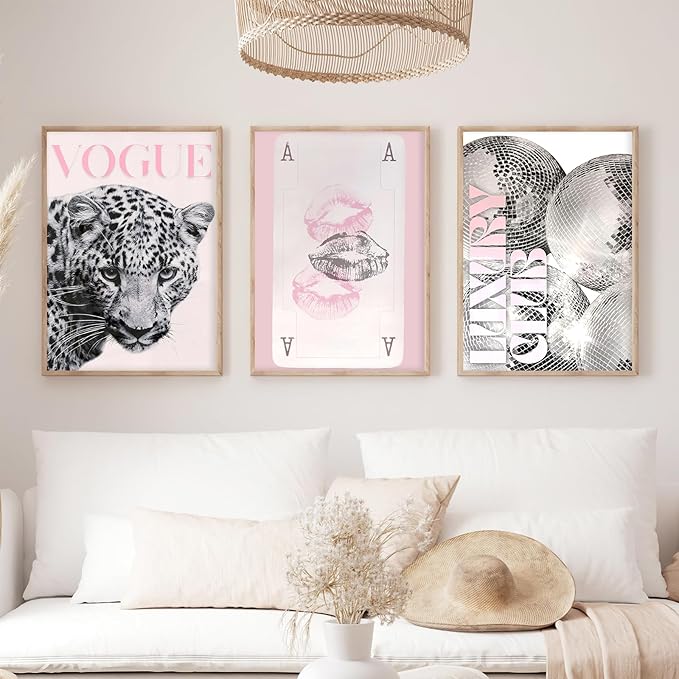 Retro Bar Cart Decor Aesthetic Girly Wall Art Modern Room Aesthetic Wall Art Funny Maximalist Leopard Print Set Of 3 Trendy Disco Ball Poster 12x16 Inch UnFramed for Living Room Bedroom Dorm Apartment