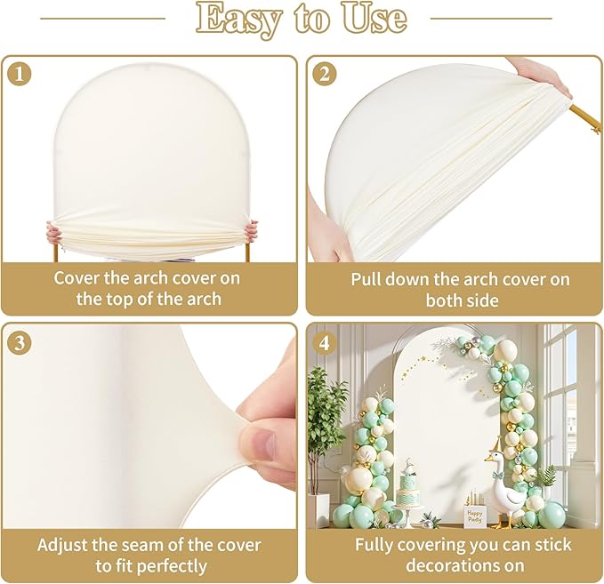 Ivory Arch Cover 7.2FT Spandex Fitted Wedding Arch Stand Covers Round Top Chiara Arch Covers Stretchy Backdrop Cover for Birthday Party Ceremony Banquet Decoration