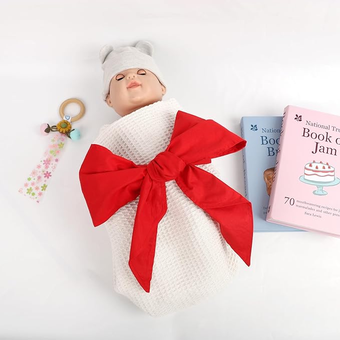 Newborn Swaddle Sash, Soft Cotton Bow Decorative Strap for Swaddles, Adorable Maternity Bow Sash, 70x5.5 Inch, Red