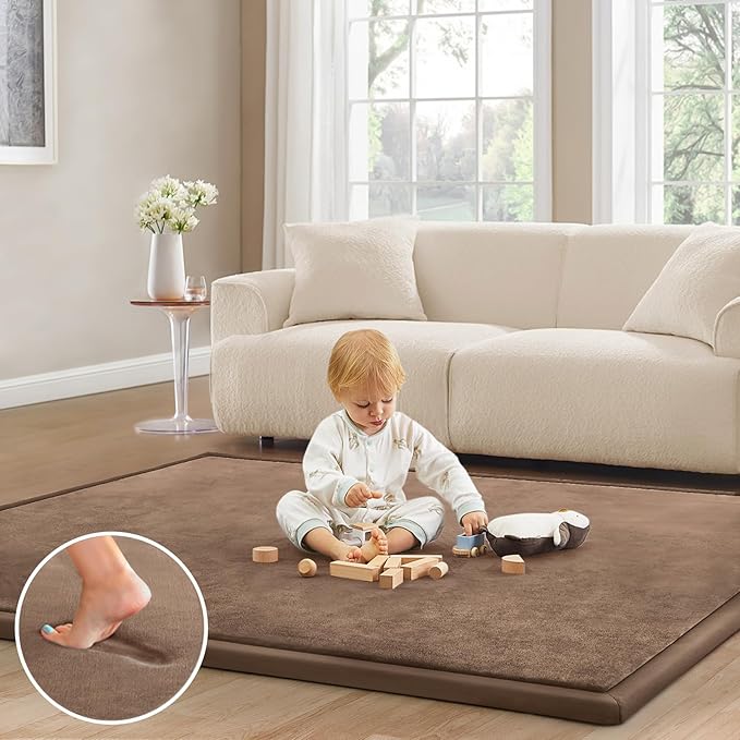 Baby Play Mat 1.2" Thick Memory Foam Nursery Rug, 4'11' X 3'28' Yoga Mat Playmat for Baby, Toddlers, Infants, Kids, Non-Slip (Coffee)