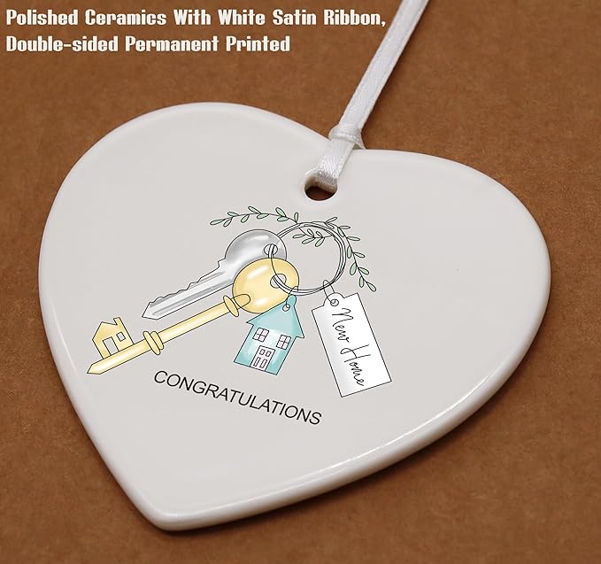 Heart Shaped Christmas Ornament-Congrats New House Gift-Realtor to Homeowner Present-Happy Housewarming Keepsake-Congrats First Time Buyer Décor