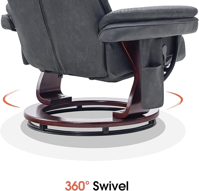 MCombo Swivel Recliner with Ottoman Chair, TV Chair Sets with Vibration Massage, for Small Space Living Room Bedroom 9096 9099 (Faux Leather, Dark Grey)