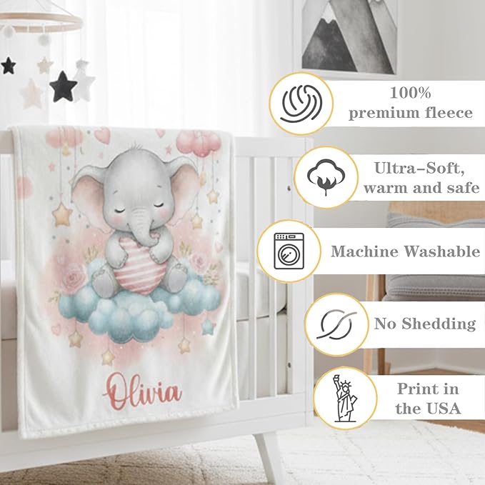 Personalized Baby Blanket for Boys Girls, Custom Name Blanket with Name, Printed in USA, Soft Blankets for Newborn, Customized Gifts for Baby Shower Birthday Christmas, Ship Next Day