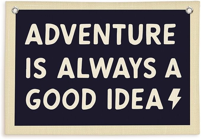 Lacama Boys Room Nursery Decor, Adventure Is Always A Good Idea Motivational Banner for Playroom, Nursery Hanging Linen Banner Wall Canvas Flag, Toddler Teen Room Dorm Decor 30x20 Inch