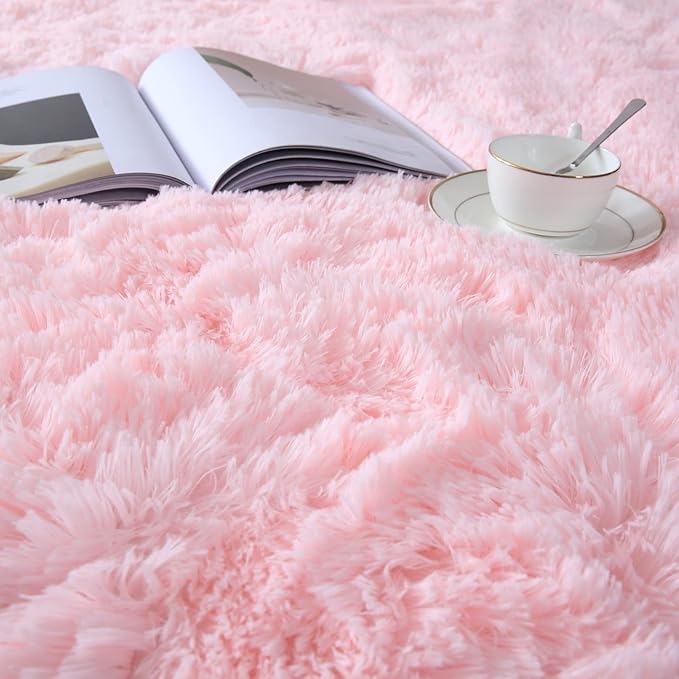 Pink Rug for Girls Bedroom 5x7: Ultra Soft Faux Fur Shag Rugs for Living Room,Modern Indoor Plush Fuzzy Carpets for Kids Nursery Dorm Room Decor