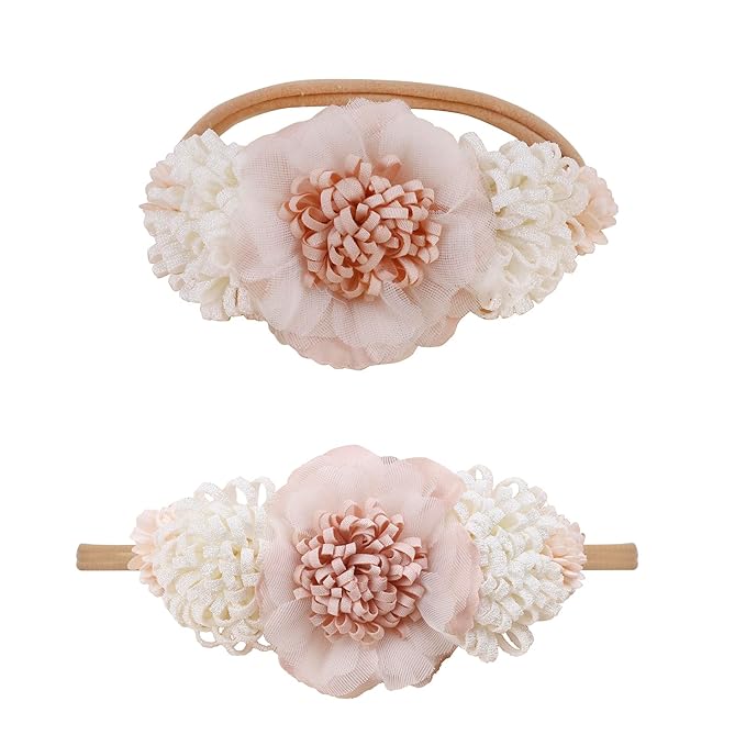 Baby Girl Floral Headbands- 3pcs Nylon Headband Handmade Flower Crown Elastic Hairband Newborn Toddler Hair Accessories Gifts for Girls （1-6 years old）