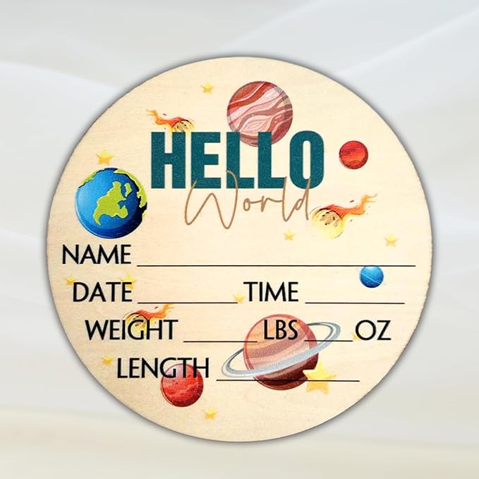 Hello World Newborn Sign 6" - Baby Announcement Sign for Hospital - Welcome Baby Sign - Announcement Board for New Baby - Birth Announcement Sign - Newborn Name Sign - Perfect for Baby Arrival (space 4)