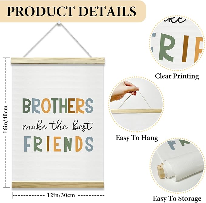 Nopoben Brothers Poster Hanger Frame - Brothers Make the Best Friends, Kids Room Wall Art With Wooden Poster Hanger, Boys Bedroom Playroom Game Room Decor(12x16 Inches)-04