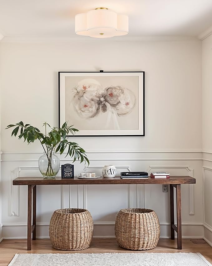 VONLUCE Semi-Flush Mount Ceiling Light, 15.8" Modern 4-Light Ceiling Light Fixture with White Clover-Shaped Shade 4 E26 Sockets for Bedroom Entryway Living Room, Gold Finish, ETL Certificated
