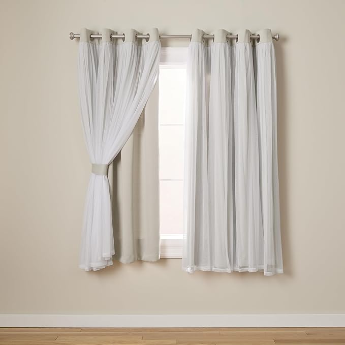 TOWN & COUNTRY LUXE Talia Double Layer Indoor Curtains, Sheer and Room Darkening Blackout, Grommet Top, Energy Efficient, 2-Pack Set, 52"x63", Cloud Grey
