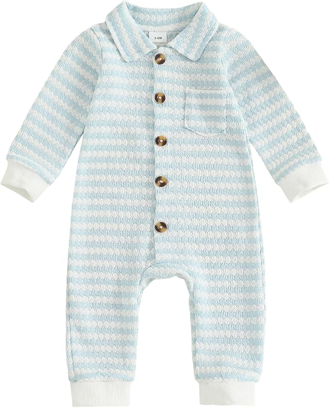 Thorn Tree Baby Boys Clothes Infant Knit Romper Long Sleeve Newborn Outfits Button Closure Onesie Turn Down Collar Jumpsuit