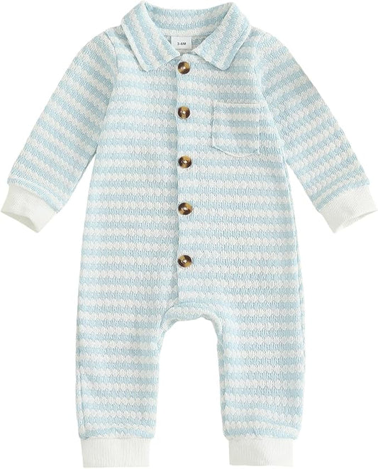 Thorn Tree Baby Boys Clothes Infant Knit Romper Long Sleeve Newborn Outfits Button Closure Onesie Turn Down Collar Jumpsuit