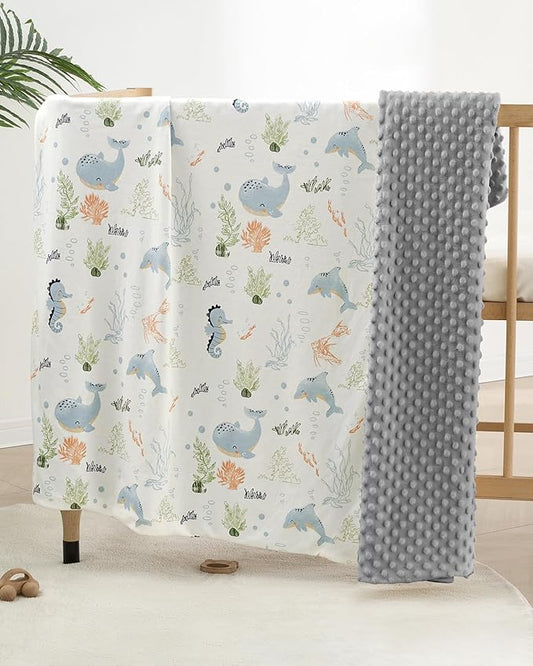 Baby Blankets for Unisex Boys Girls, Reversible Super Soft Blankets for Toddlers with Cotton Front and Dotted Fleece Backing, Lightweight and Warm Crib Blanket for All Seasons 30"x40"(Whale)