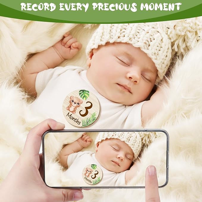 Wooden Baby Monthly Milestone Cards Double Sided Baby Birth Announcement Sign, Hello World Milestone Sign Discs Pregnancy and Baby Shower Gifts for Newborn Photo Props