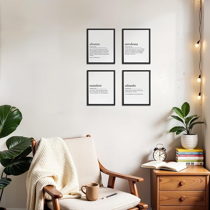 OFJE South African Inspirational Ubuntu Wall Art Decor Prints Set of 4, Zulu Ubuntu Definition Positive Quote Wall Art Posters Decor for Home Living Room Office, 8x10 Unframed