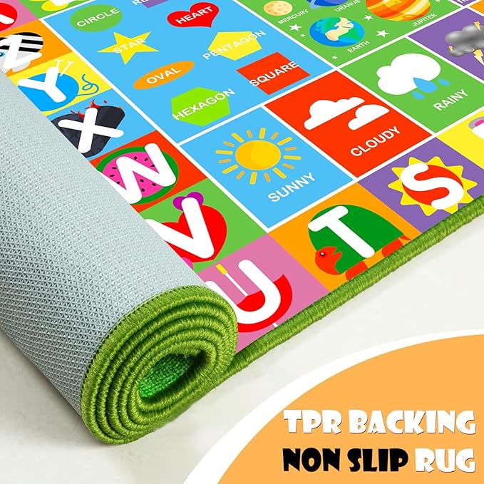Alphabet Rug for Kids - Soft ABC Kids' Rug with Non-Slip Backing, Educational Playroom Carpet for Toddlers with Letters, Numbers & Shapes - 4'11" x 3'3"(Rectangular)