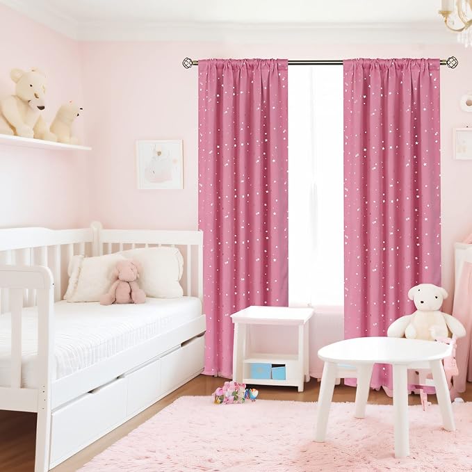 BGment Kids Blackout Curtains for Bedroom, Rod Pocket Room Darkening Curtains Decoration Thermal Insulation Window Drapes for Nursery, Children Room, 2 Panels, Each 42 x 63 Inch, Pink