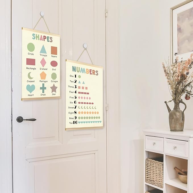 CGBHW Boho Educational Shape Poster Hanger Frame Set of 2, Geometry Number Learning Posters Wall Art Hanging Decor for Kids Room Nursery Classroom Home School Playroom Homeschool, 16x12 Inch