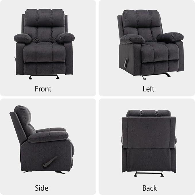 HOMEFLEX Modern Rocker Recliner Chair for Adults, Overstuffed Rocking Chairs for Nursery, Manual Swivel Recliners Armchair, Upholstered Fabric Rocker Sofa for Living Room, Bedroom (Black)