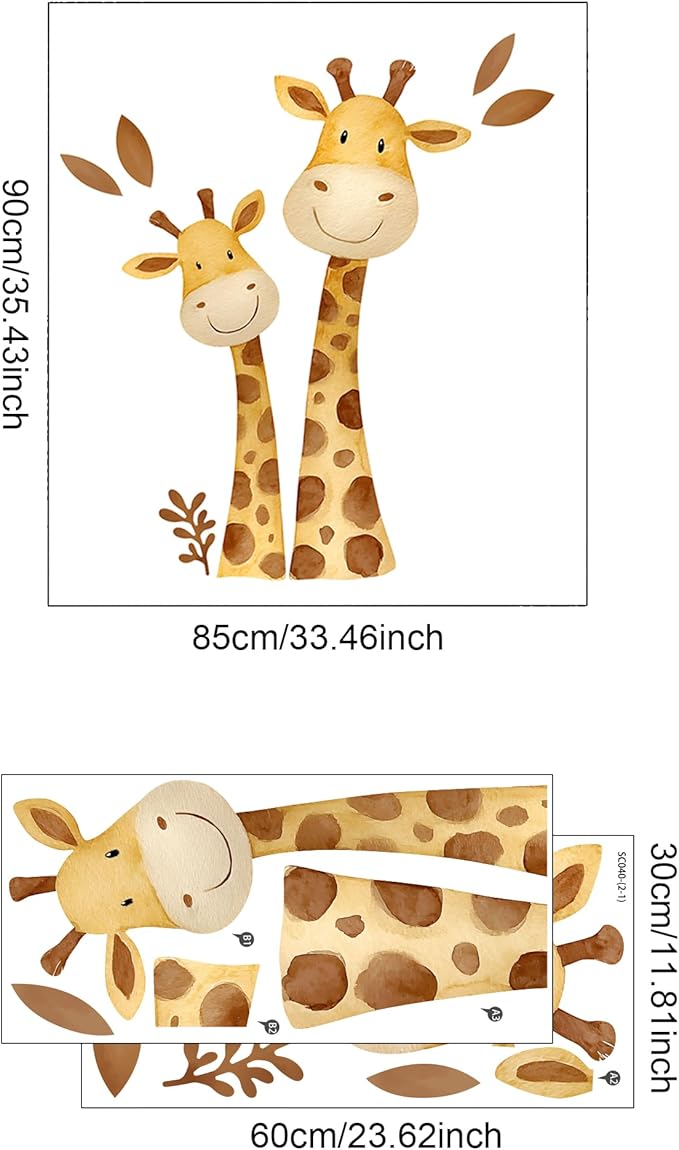 Giraffe Wall Decal,Cute Colorful Safari Animal Giraffe Wall Stickers Decoration for Kindergarten, Nursery, Boys and Girls Bedroom Wall Decoration