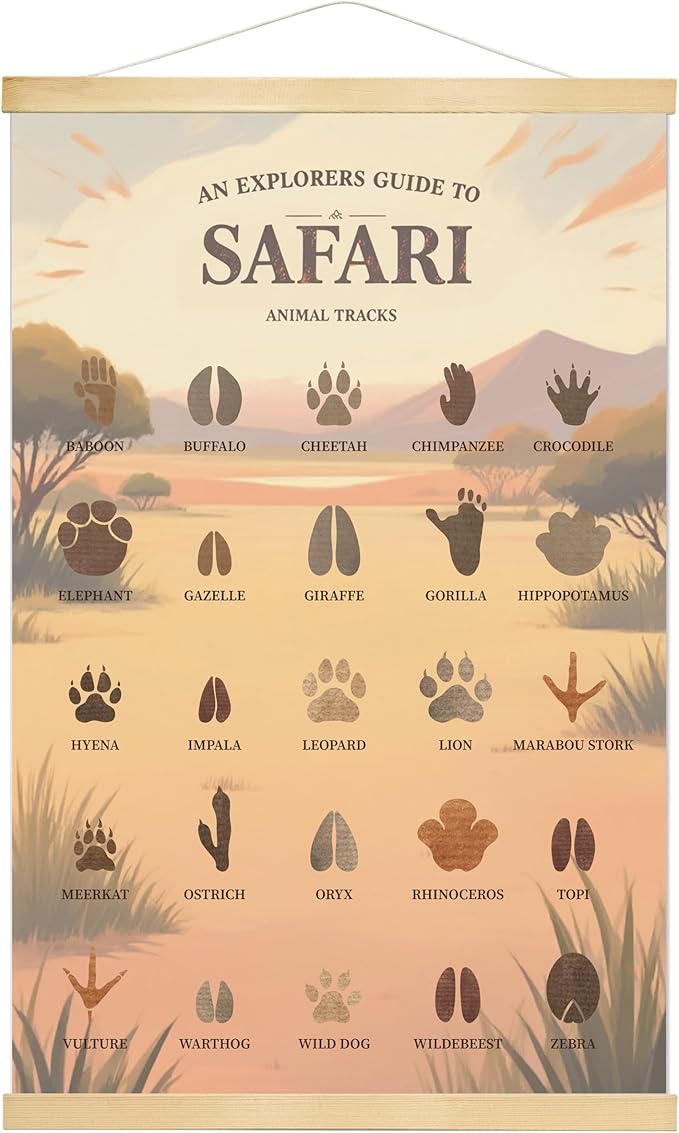 Slagindeco Safari Animal Tracks Hanging Poster, Jungle Nursery Decoration, Safari Theme Baby Room Decor