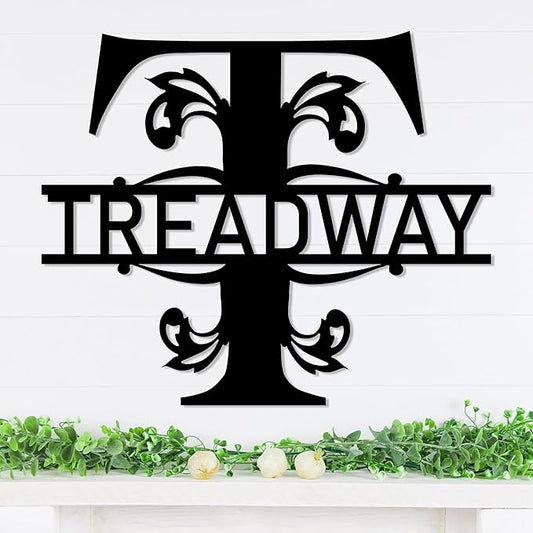 Personalized Metal Name Signs, Split Letter Monogram Wall Decor, Custom Last Name Sign, Family Name Sign for Outdoor, Personalized Wedding Gift, Garden Decor, Metal Wall Art, Housewarming Gift (MonogramDesign_4)
