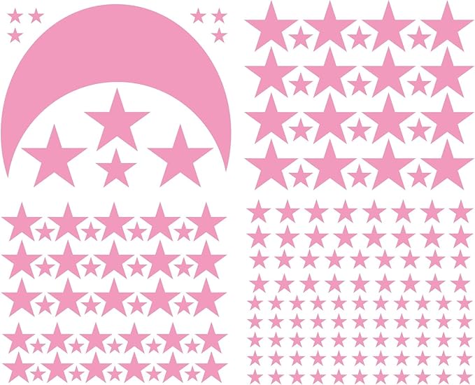 Moon and Stars Wall Decal Vinyl Sticker for Kids Boy Girls Baby Room Decoration Good Night Nursery Wall Decor Home House Bedroom Design YMX16 (Soft Pink)